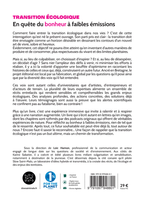 Transition écologique - En quête du bonheur à faibles émissions - 4e couv